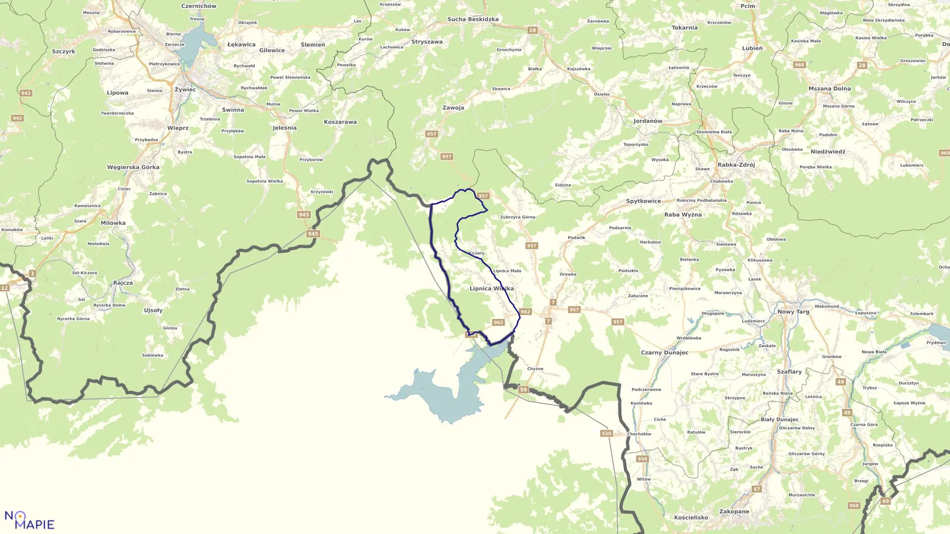 Mapa obrębu Lipnica Wielka w gminie Lipnica Wielka